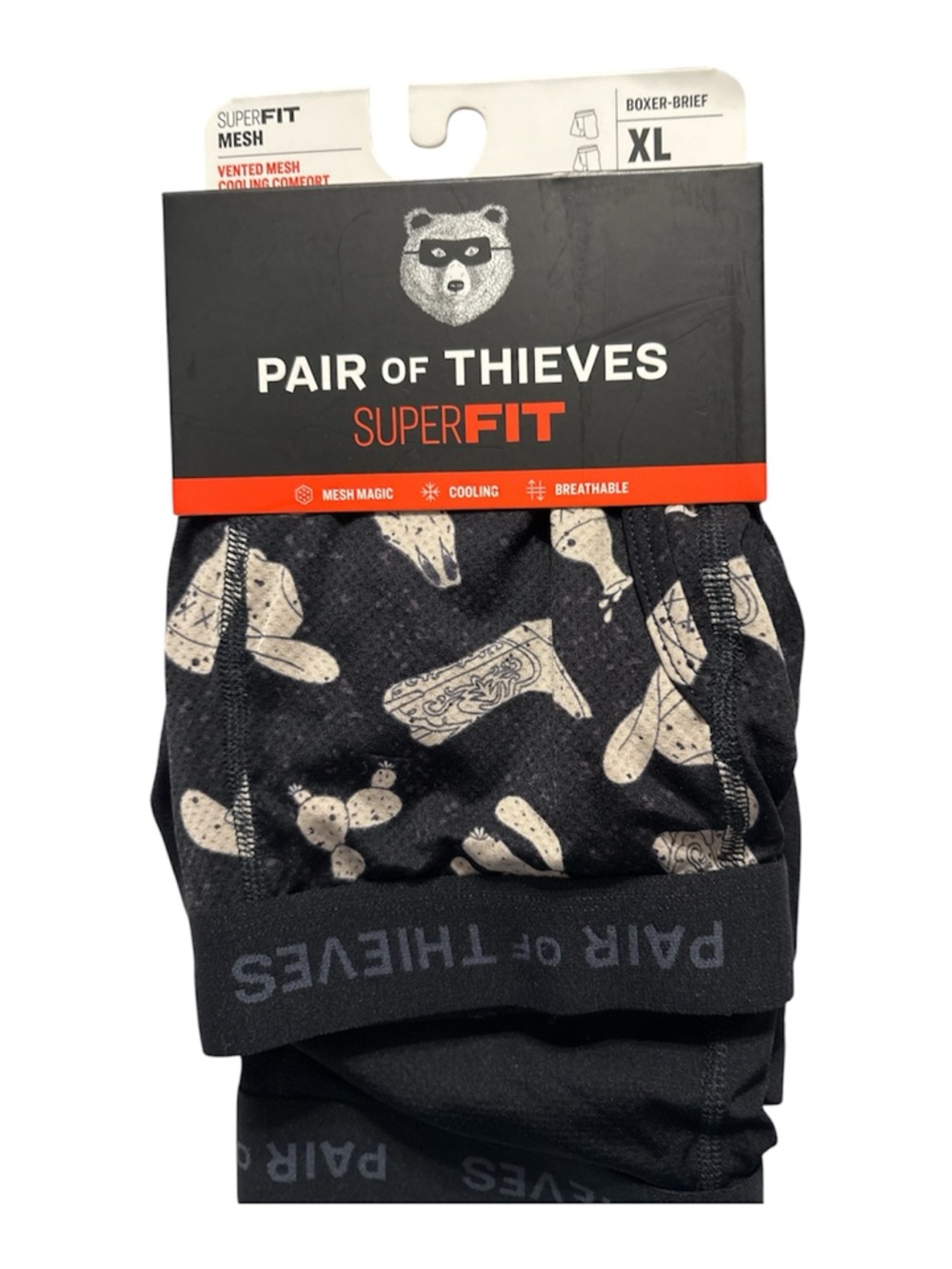 Superfit Black Boxer Briefs with Light Tan Western Print